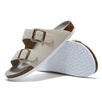 Maibulun Suede Arizona Sandals - Cream | Vallentty