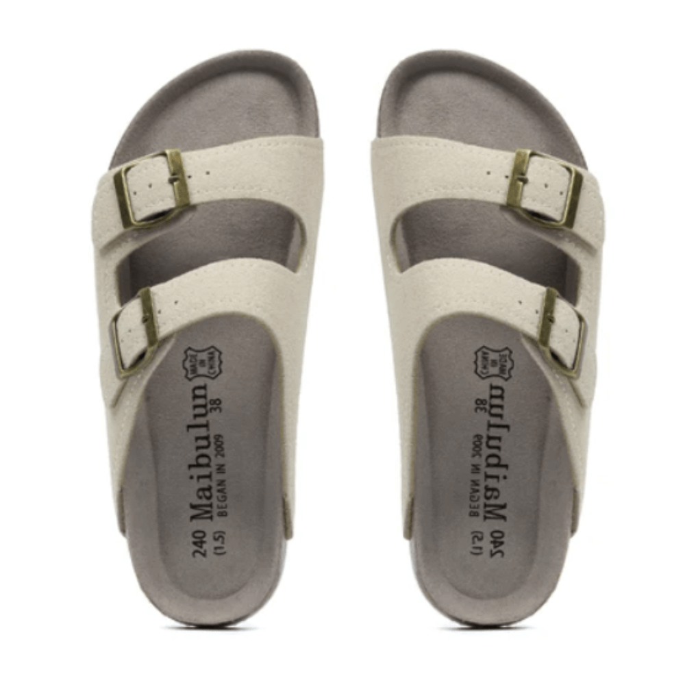 Maibulun Suede Arizona Sandals - Cream | Vallentty