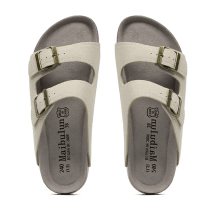 Maibulun Suede Arizona Sandals - Cream | Vallentty