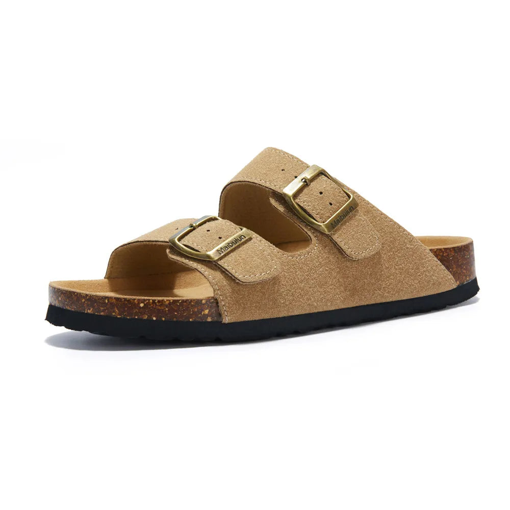 Maibulun Suede Arizona Sandals - Light Brown | Vallentty