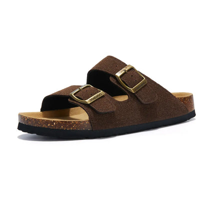 Maibulun Suede Arizona Sandals - Dark Brown | Vallentty