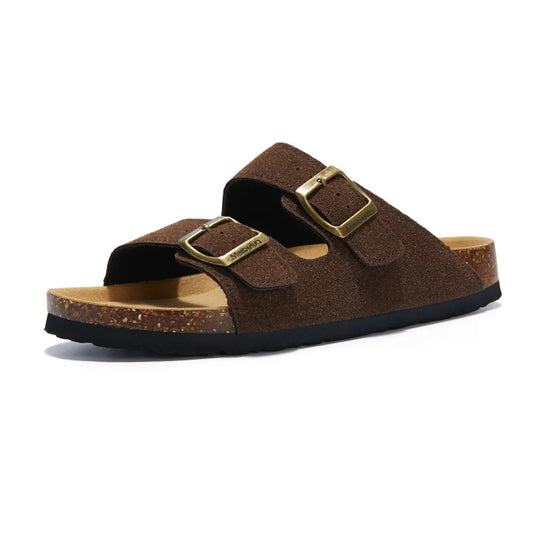 Maibulun Suede Arizona Sandals - Dark Brown | Vallentty