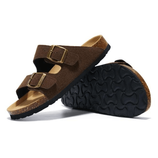 Maibulun Suede Arizona Sandals - Dark Brown | Vallentty