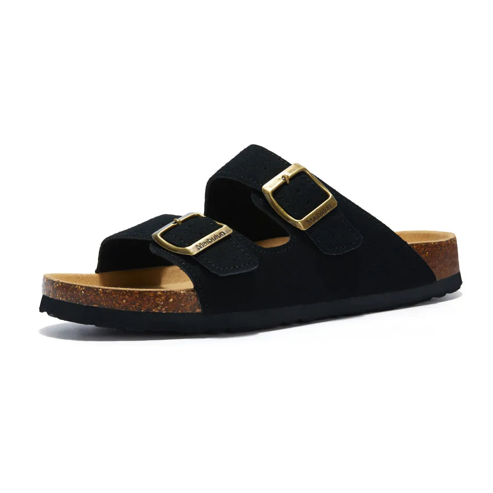Maibulun Suede Arizona Sandals - Black | Vallentty