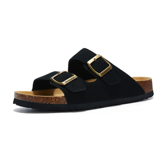 Maibulun Suede Arizona Sandals - Black | Vallentty