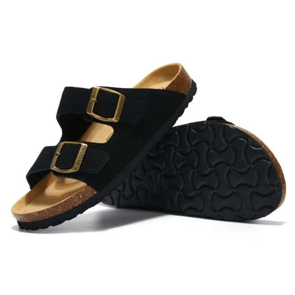 Maibulun Suede Arizona Sandals - Black | Vallentty