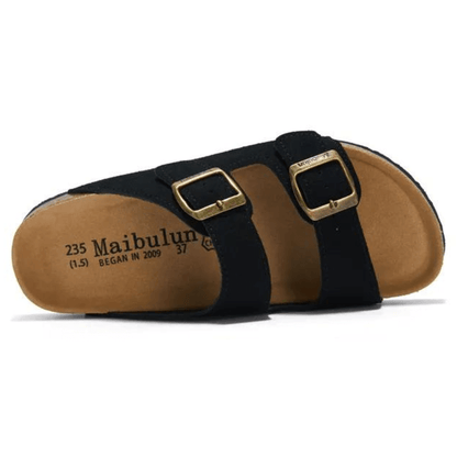 Maibulun Suede Arizona Sandals - Black | Vallentty