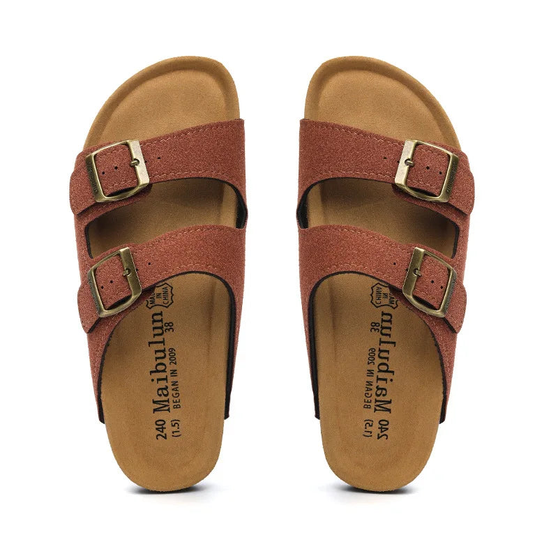 Maibulun Suede Arizona Sandals - Chestnut | Vallentty