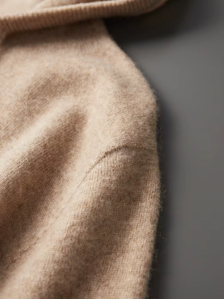Pure Extra-Fine Merino Wool Beige Leisure Hoodie | Vallentty
