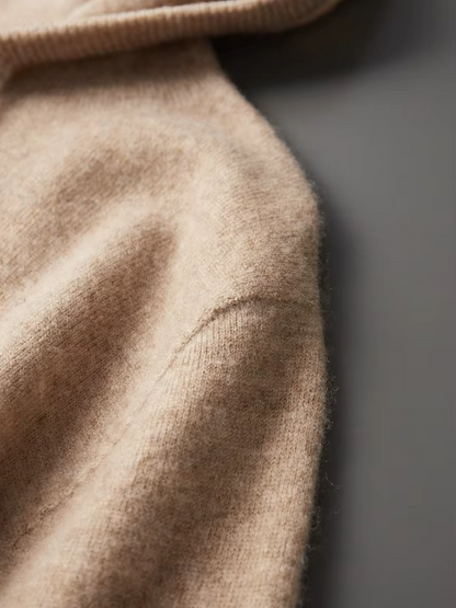 Pure Extra-Fine Merino Wool Beige Leisure Hoodie | Vallentty