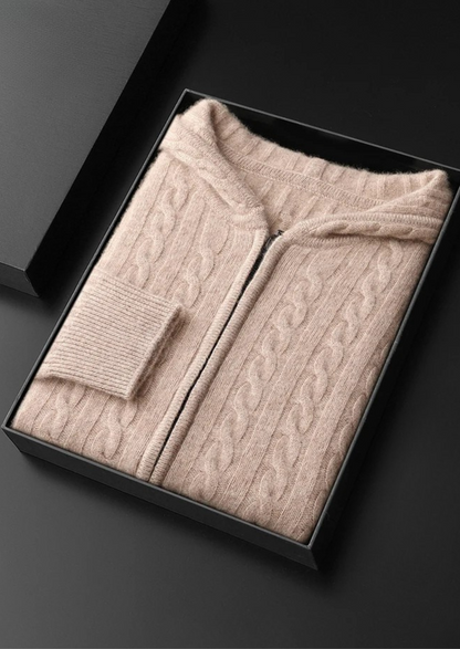 Premium Cashmere Cable Knit Zipper Hoodie | Vallentty