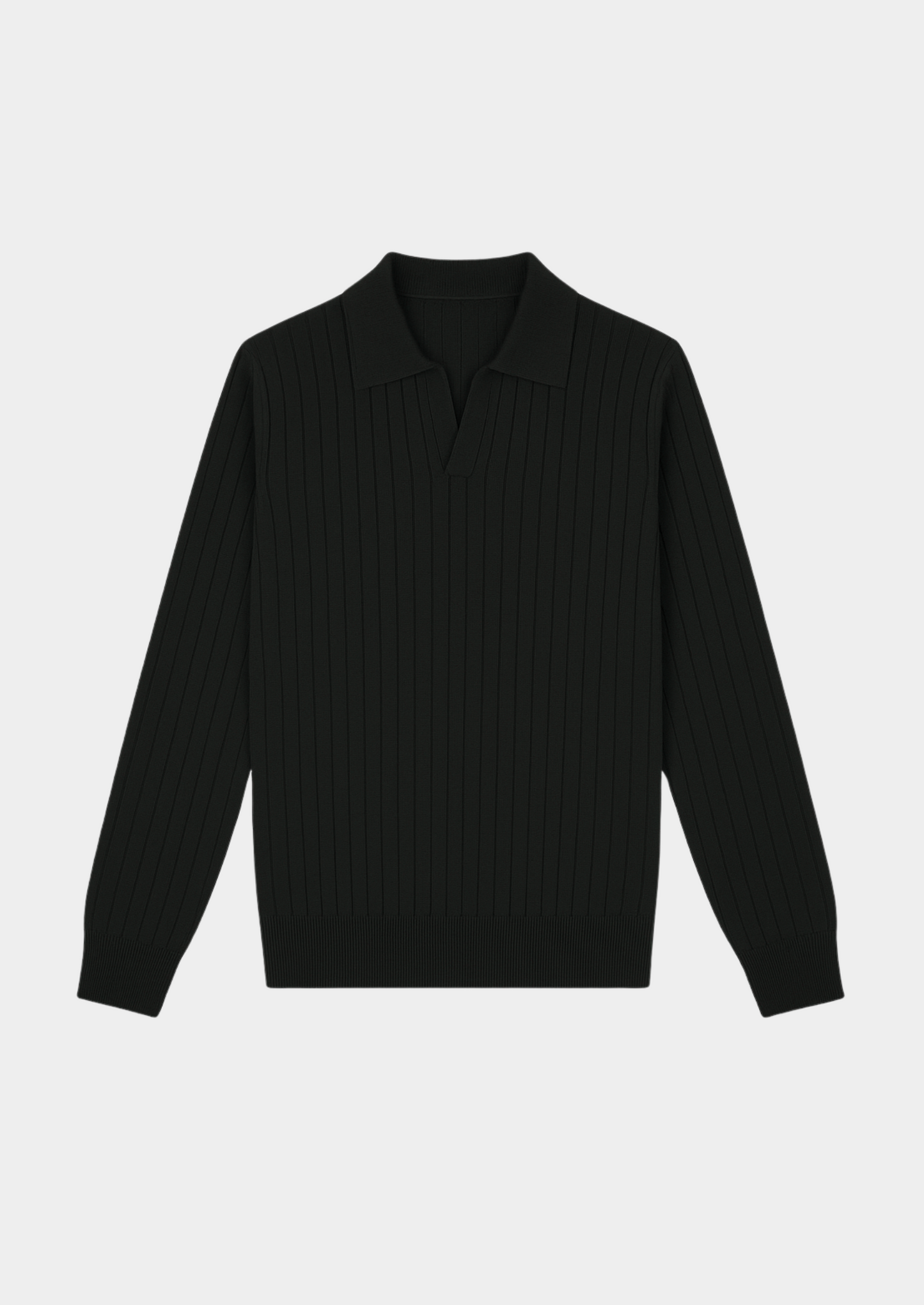 Black Buttonless Ribbed Polo | Vallentty