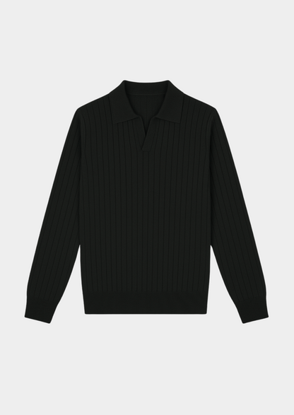 Black Buttonless Ribbed Polo | Vallentty