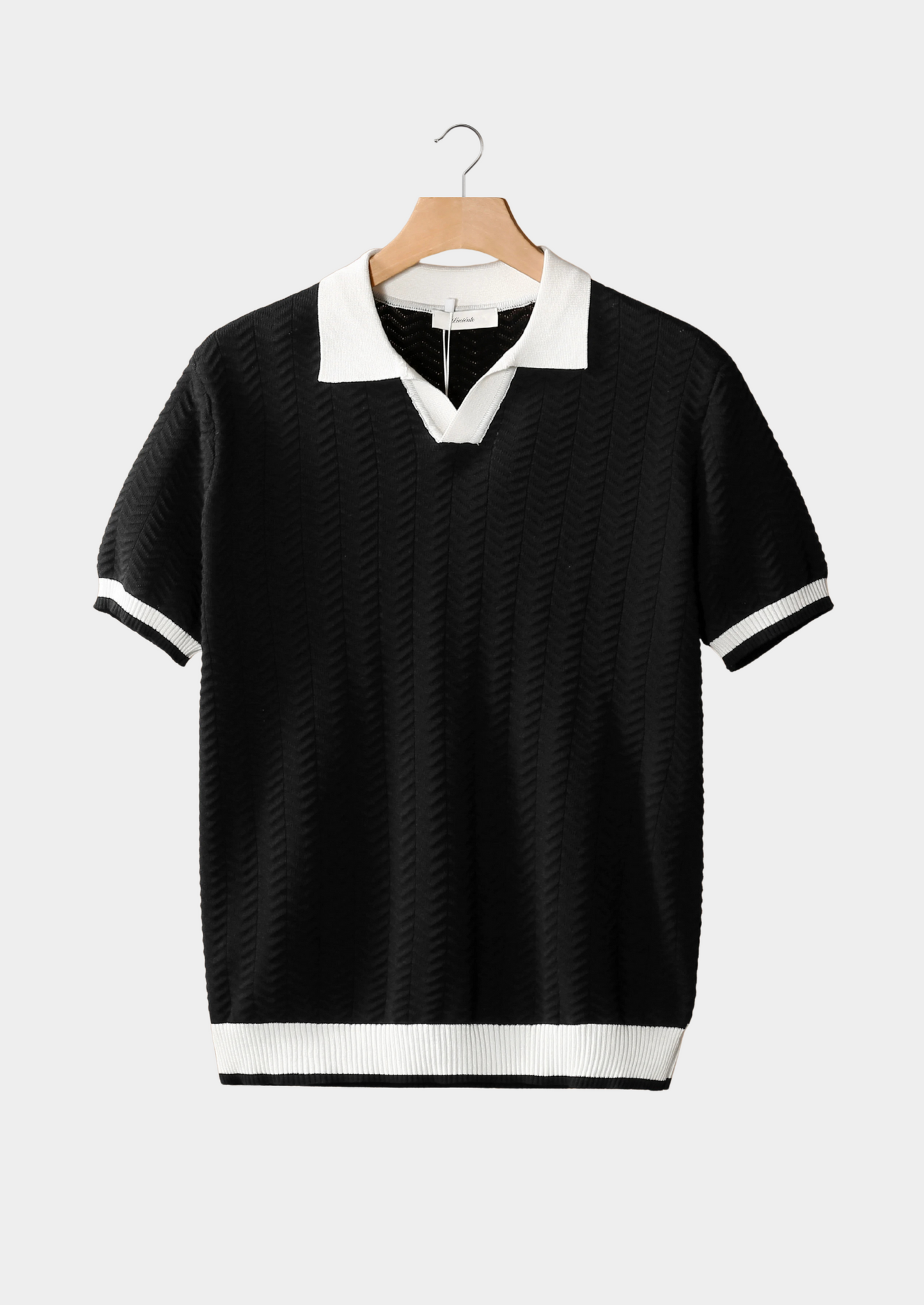 Black Contrast Textured Polo | Vallentty