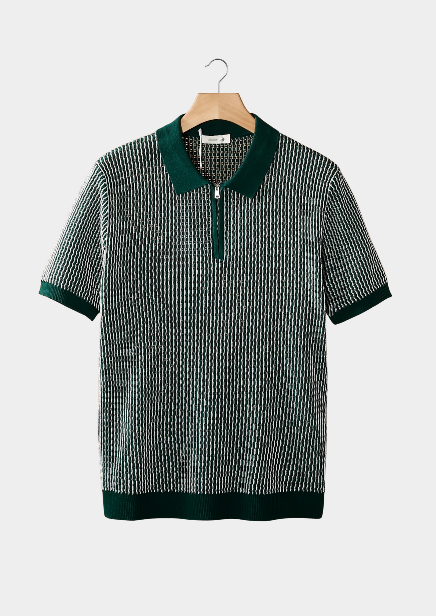 Green Geometric Textured Zipper Polo | Vallentty