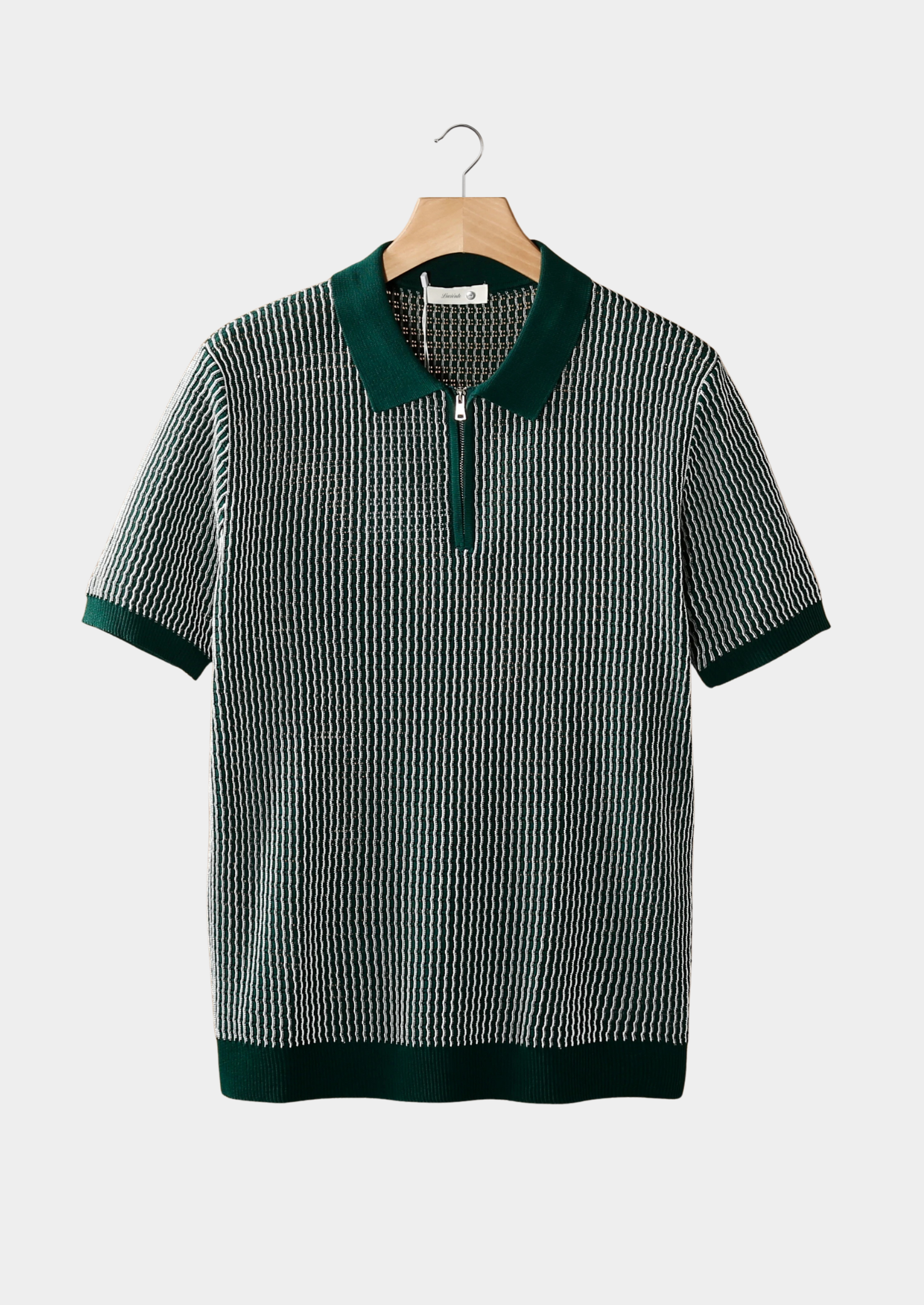 Green Geometric Textured Zipper Polo | Vallentty