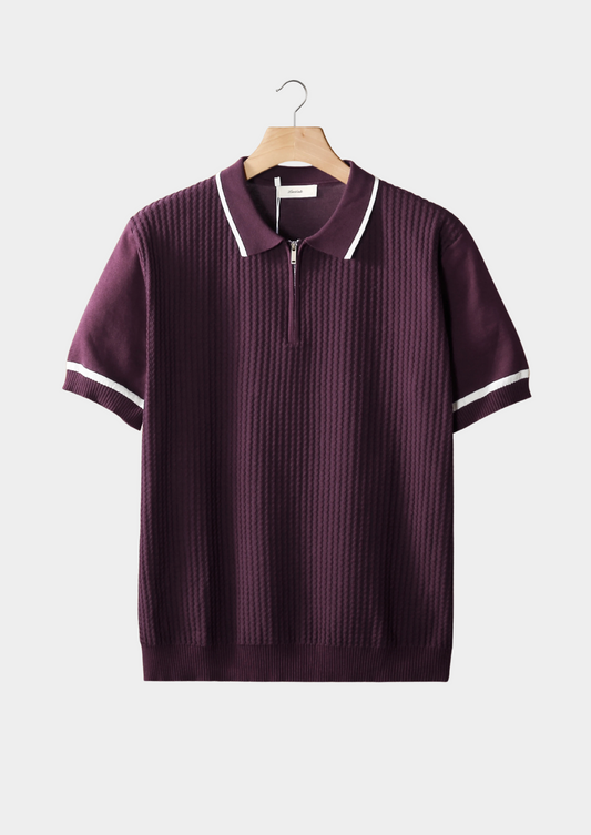 Purple Contrast Trim Zipper Polo | Vallentty