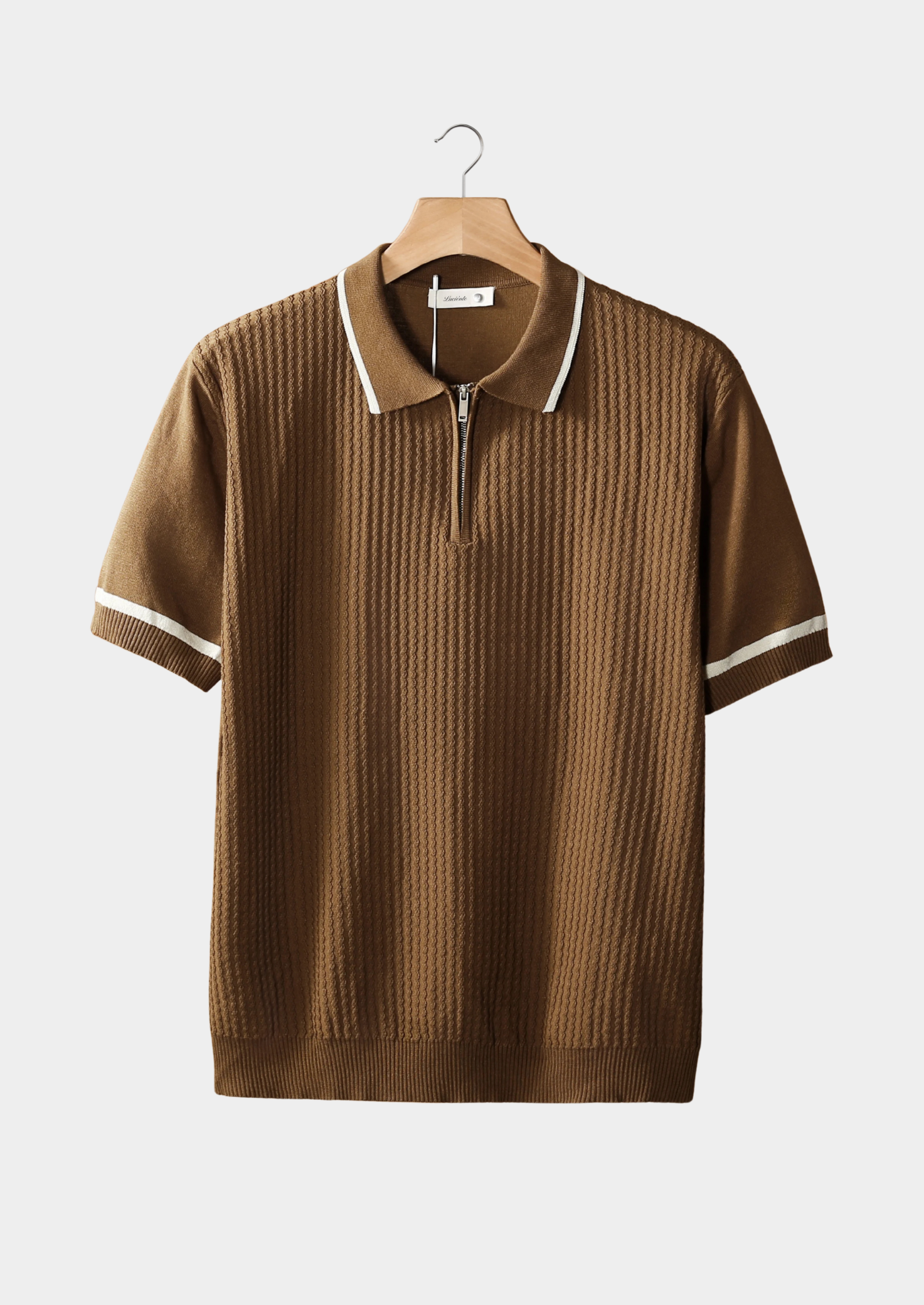 Caramel Contrast Trim Zipper Polo | Vallentty