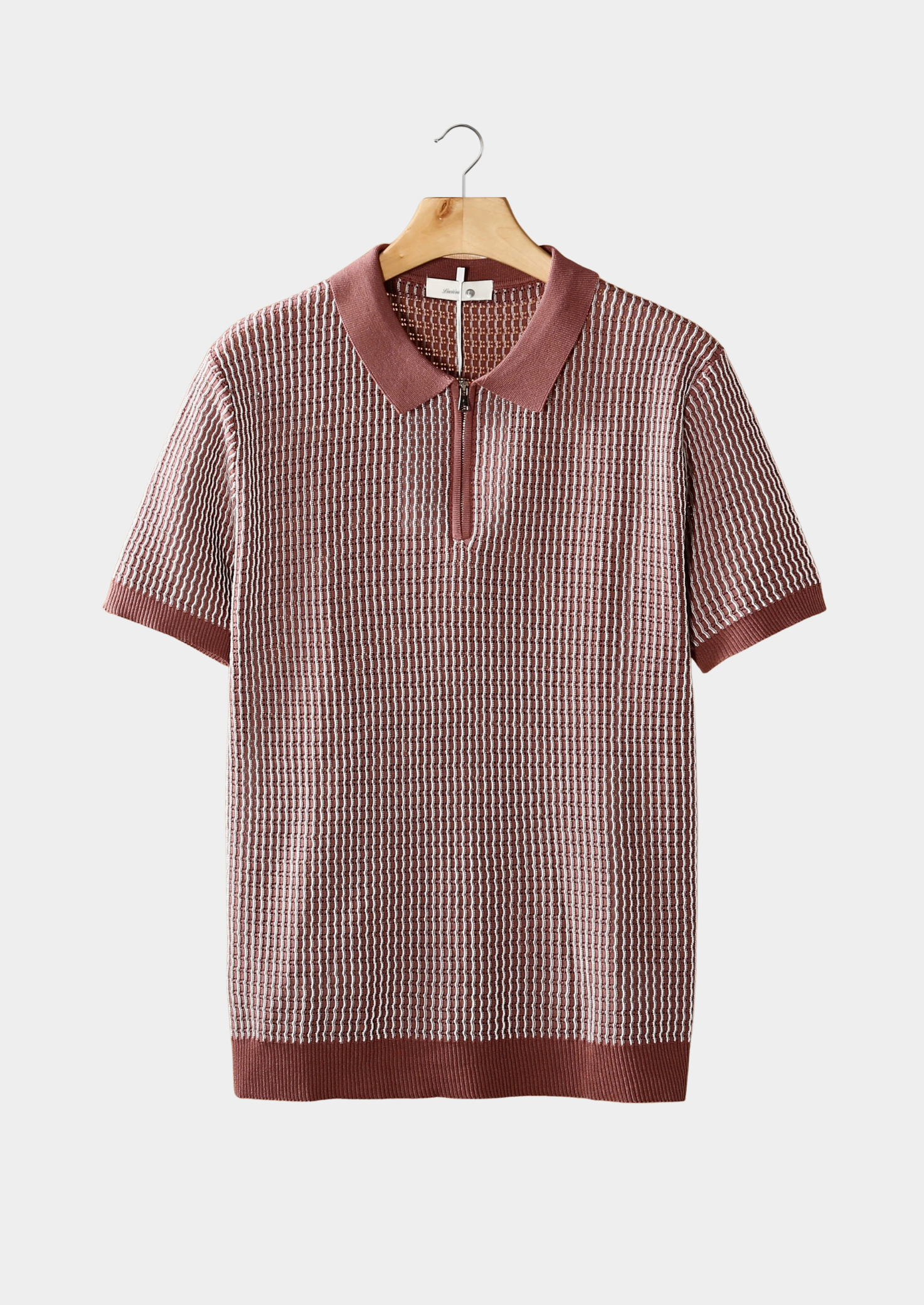 Dusty Rose Geometric Textured Zipper Polo | Vallentty