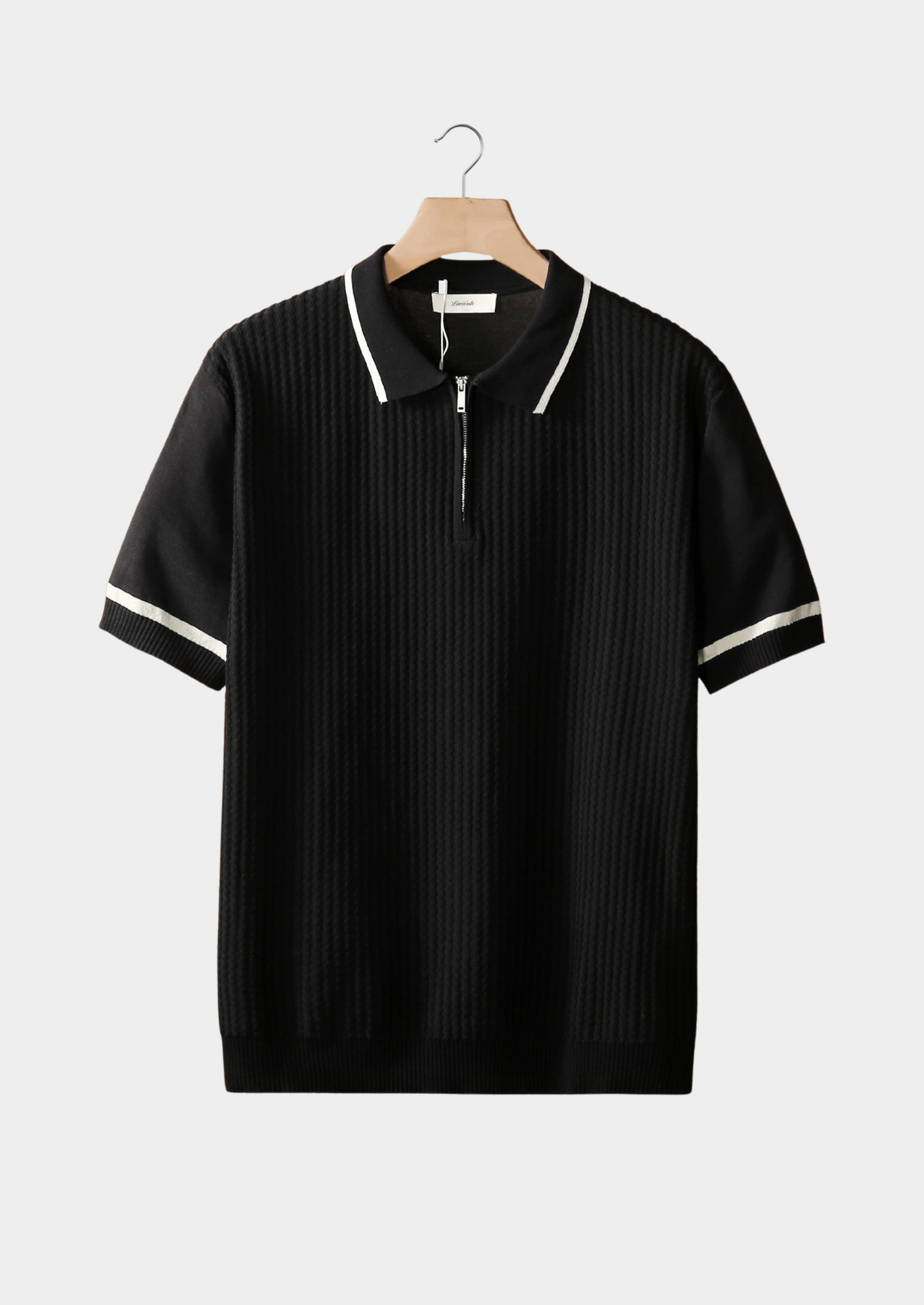 Black Contrast Trim Zipper Polo | Vallentty