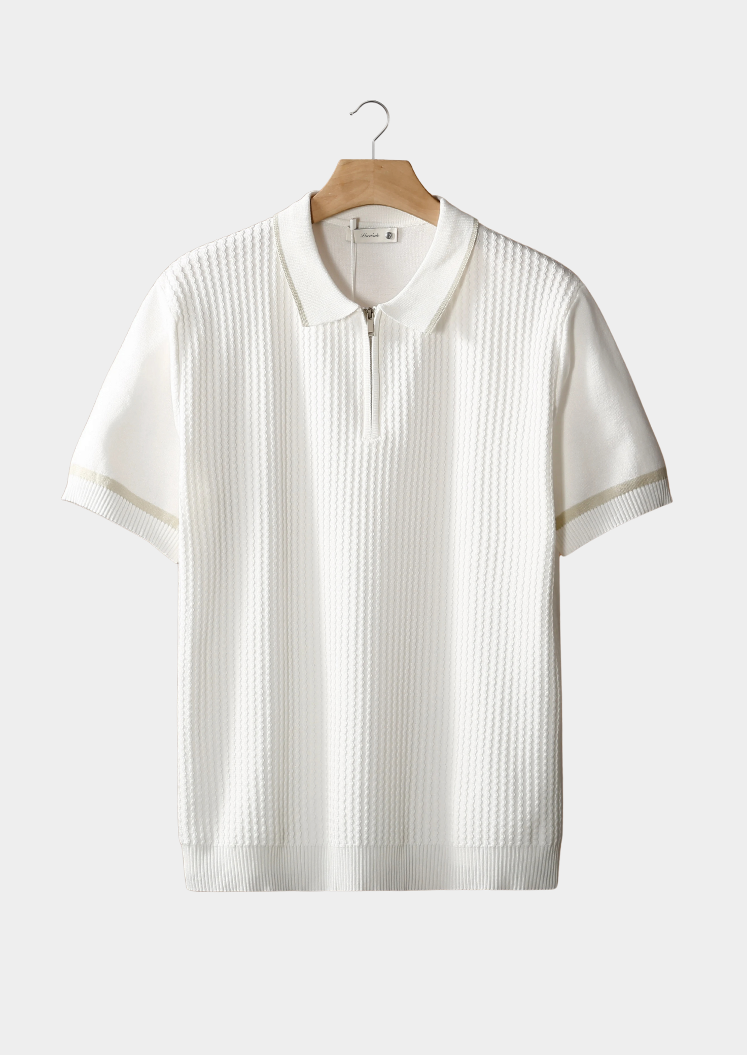 White Contrast Trim Zipper Polo | Vallentty