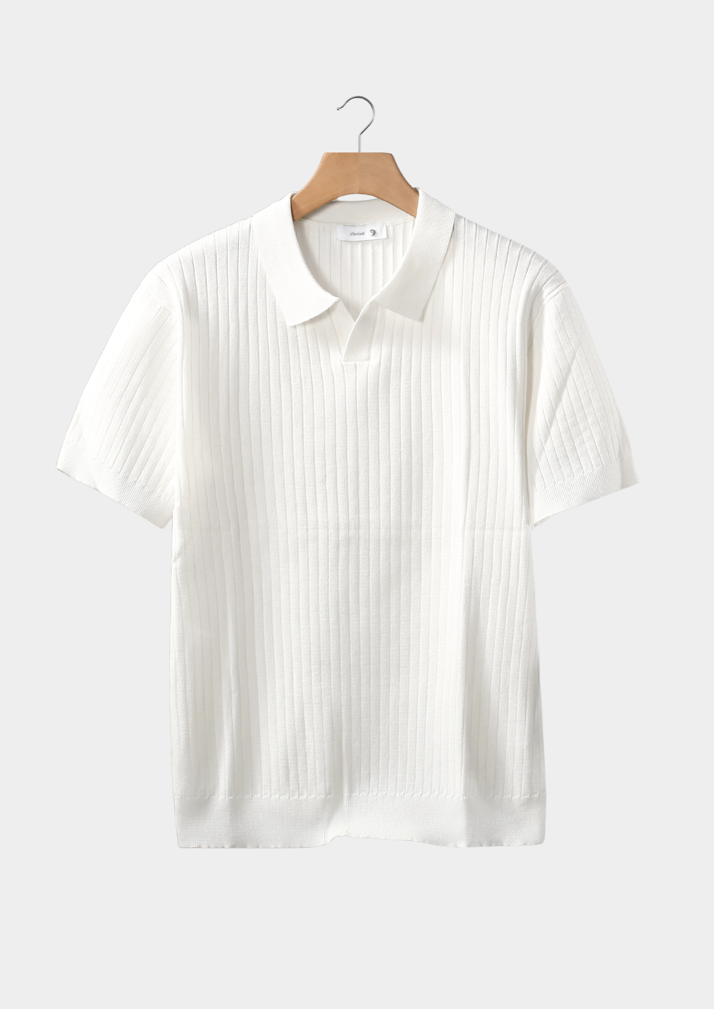 White Ribbed Buttonless Polo | Vallentty