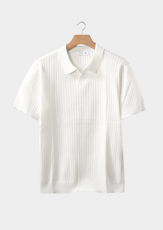White Ribbed Buttonless Polo | Vallentty