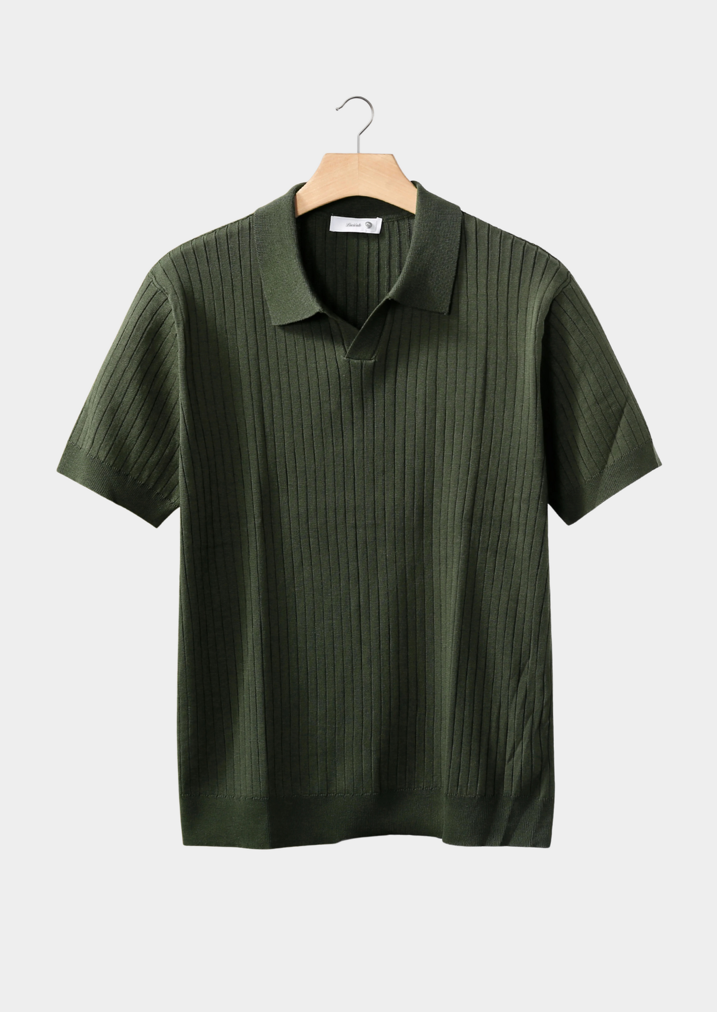 Olive Ribbed Buttonless Polo | Vallentty