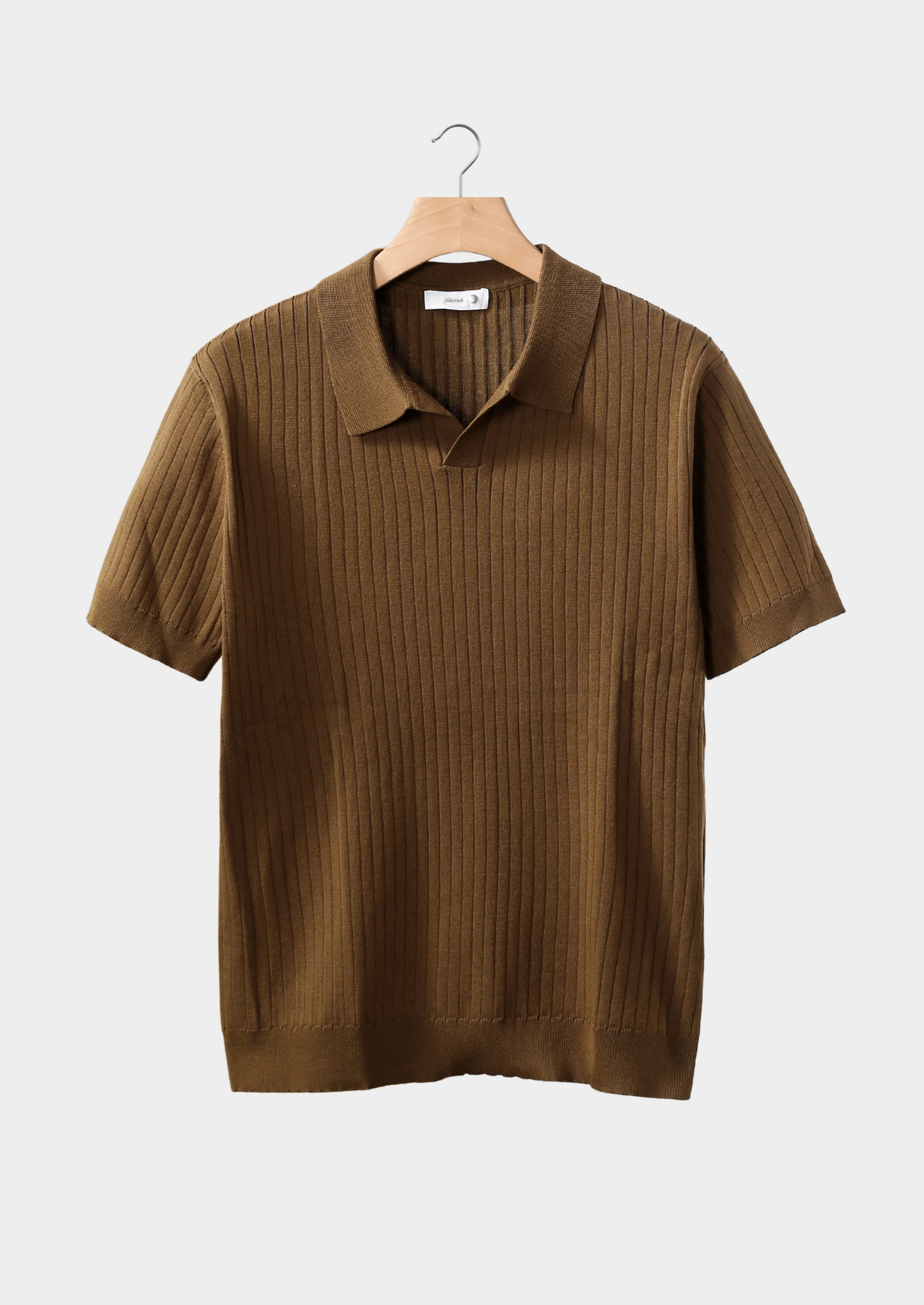 Caramel Ribbed Buttonless Polo | Vallentty