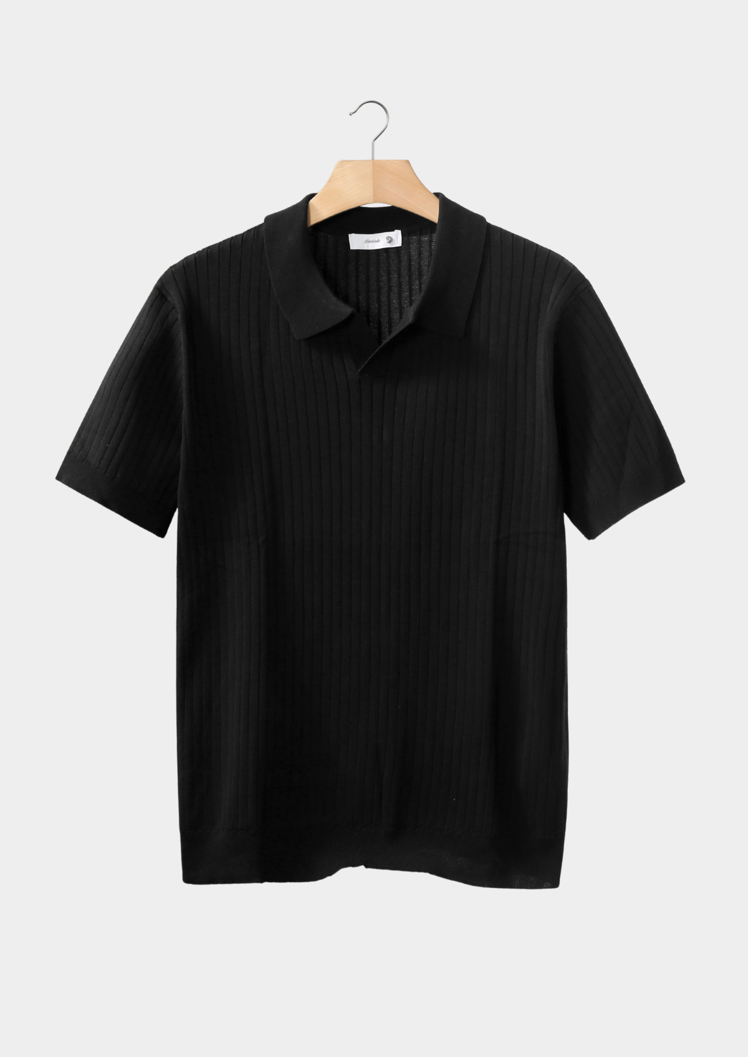 Black Ribbed Buttonless Polo | Vallentty