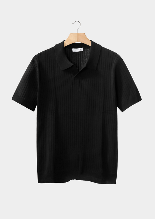 Black Ribbed Buttonless Polo | Vallentty