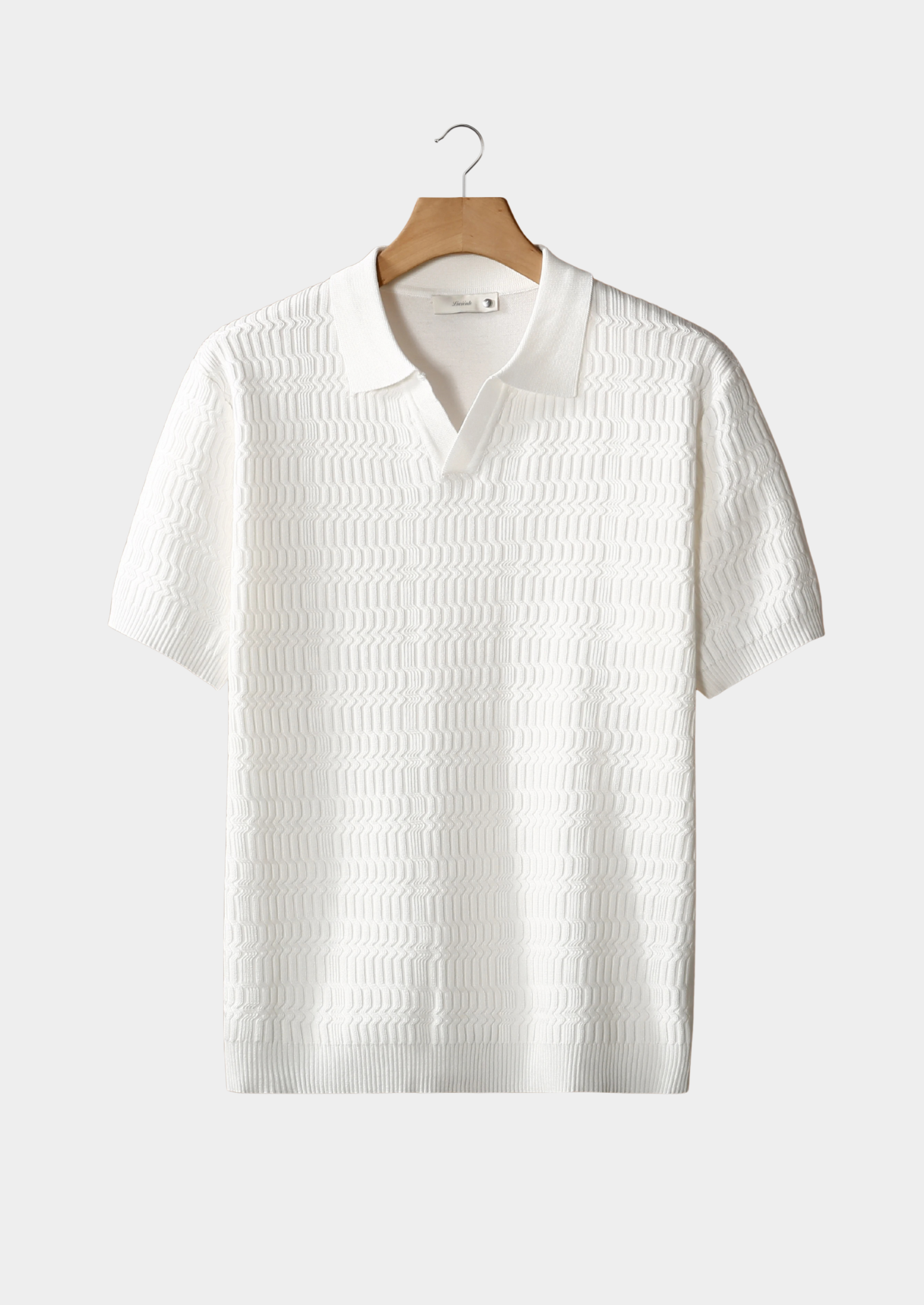 White Patterned Knit Buttonless Polo | Vallentty
