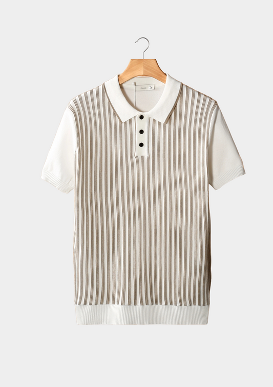 White Vertical Striped Polo | Vallentty