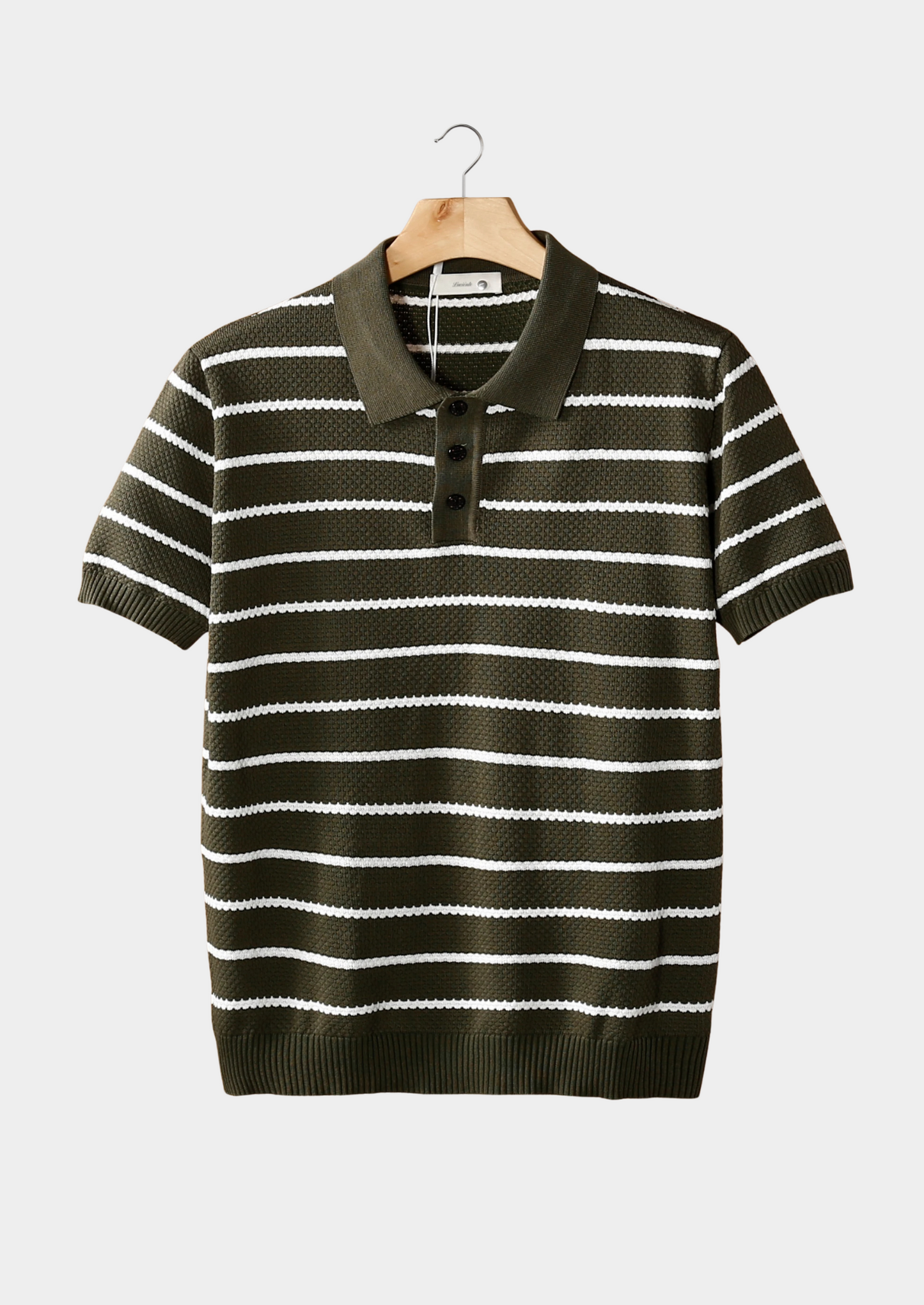 Olive Striped Textured Button Polo | Vallentty