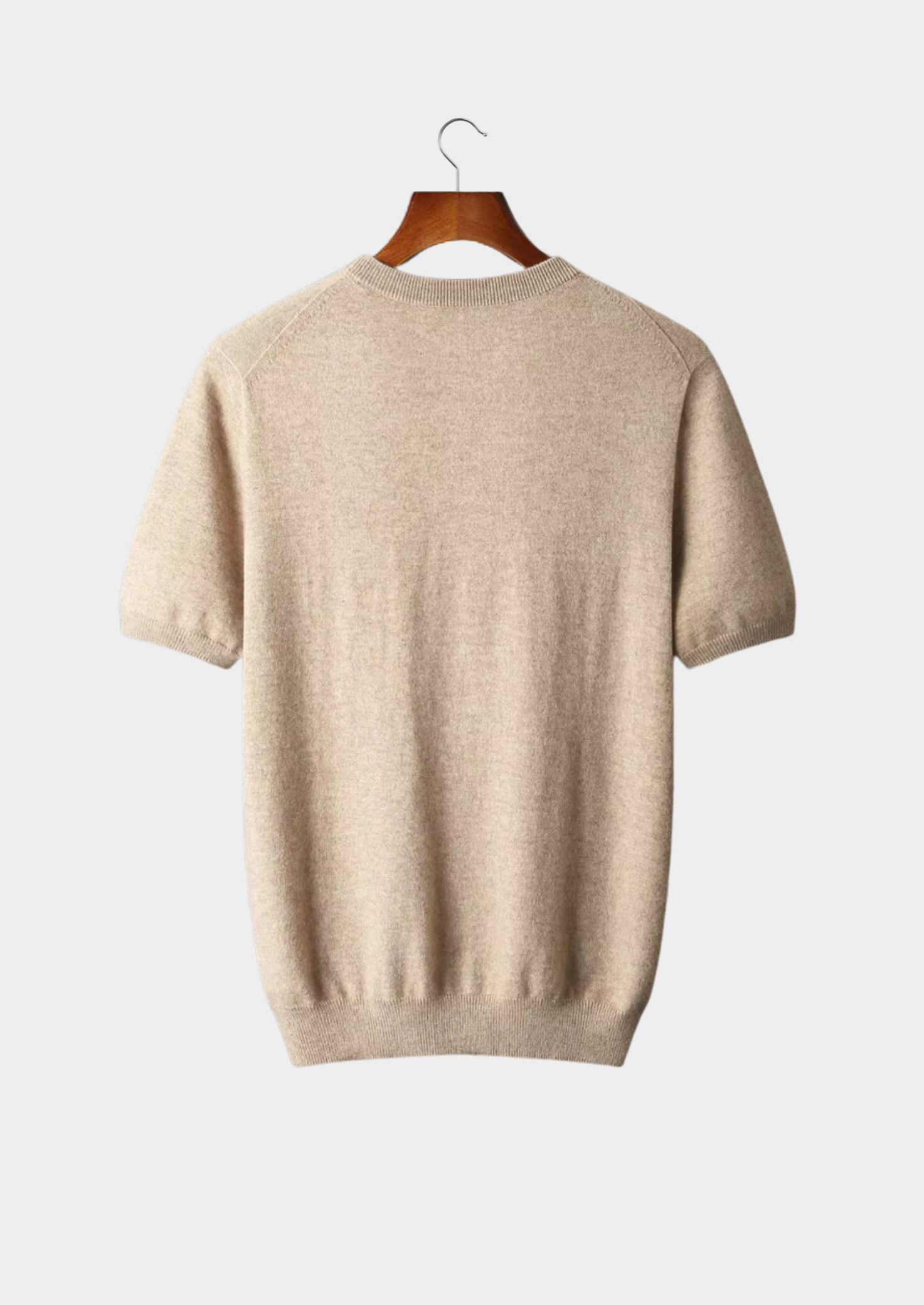 Premium Cashmere Classic Crewneck T-Shirt - Light Beige | Vallentty