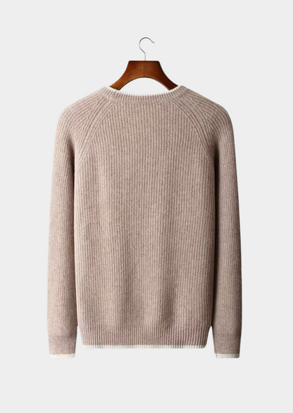 Pure Extra-Fine Merino Wool Two Tone Crewneck | Vallentty