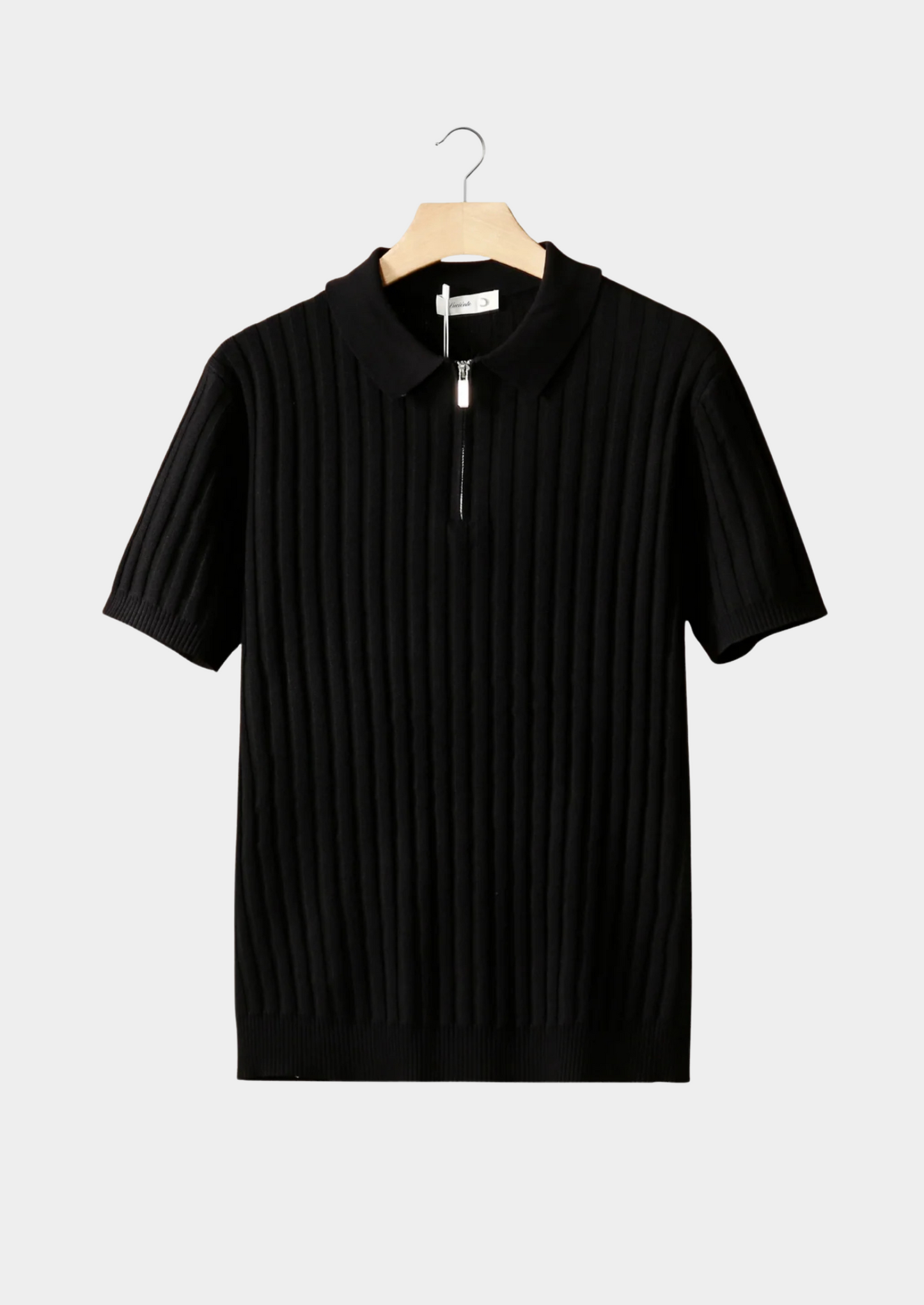 Black Ribbed Zipper Polo | Vallentty