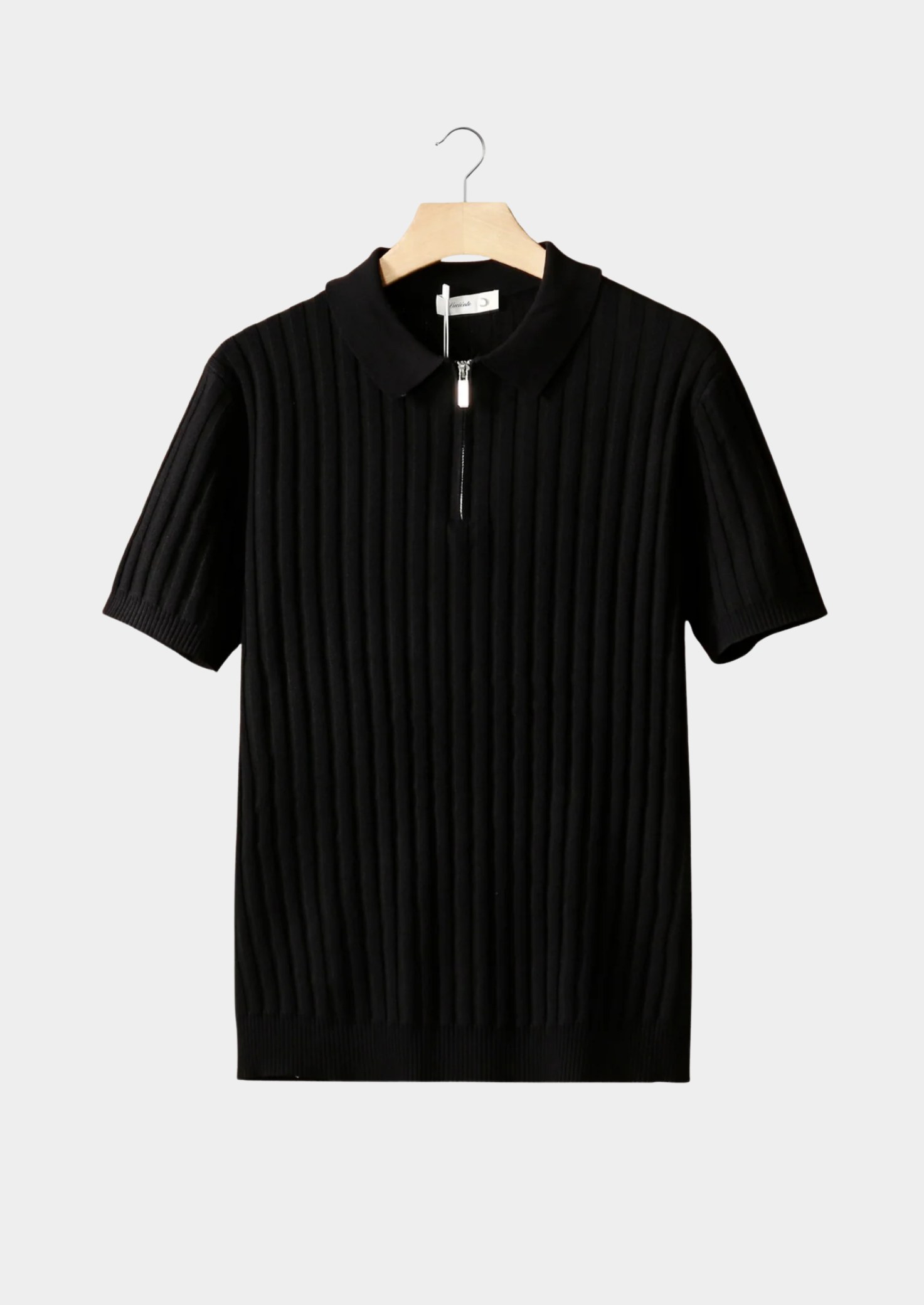 Black Ribbed Zipper Polo | Vallentty
