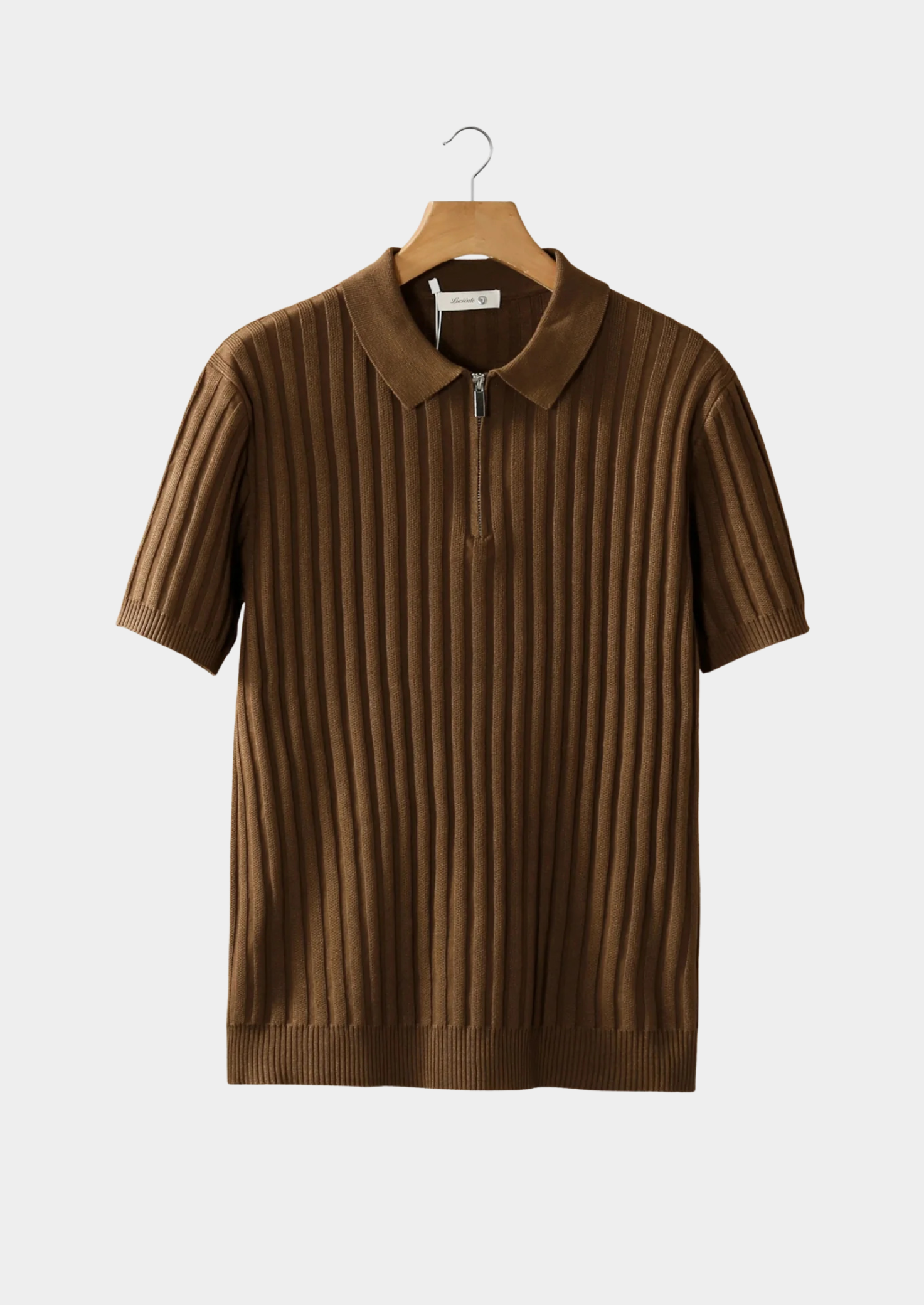 Caramel Ribbed Zipper Polo | Vallentty