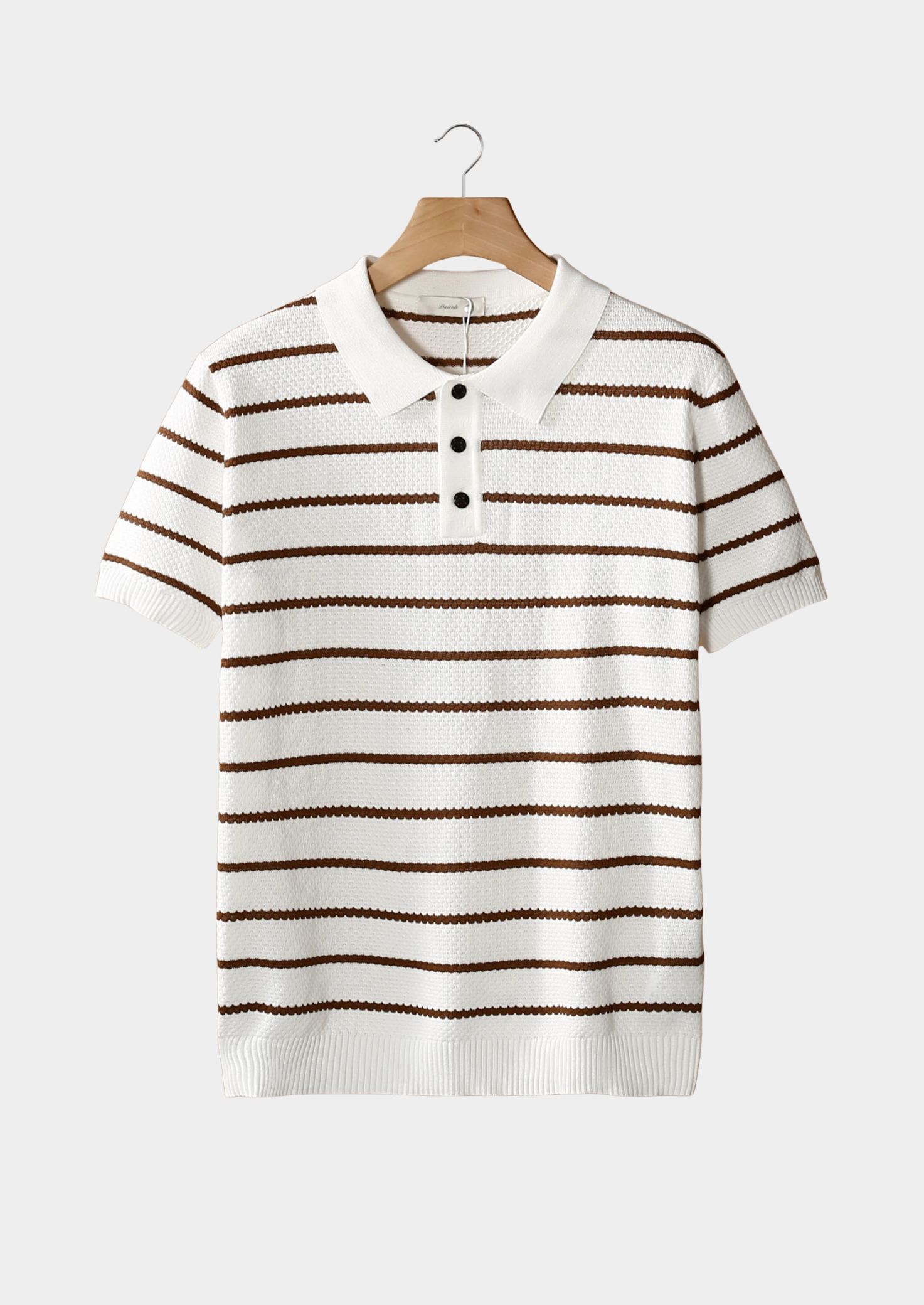 White Striped Textured Button Polo | Vallentty
