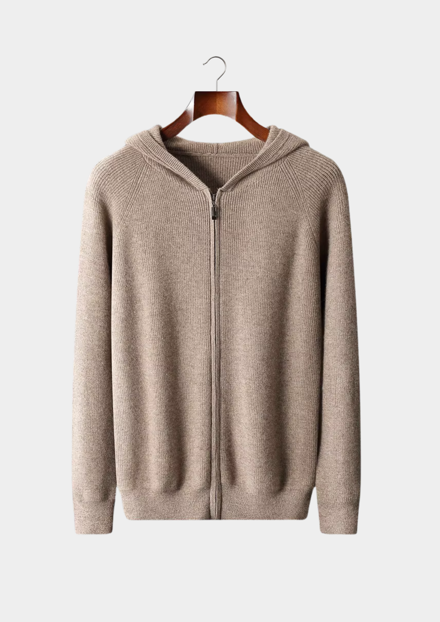 Pure Extra-Fine Merino Wool Ribbed Zip Hoodie | Vallentty