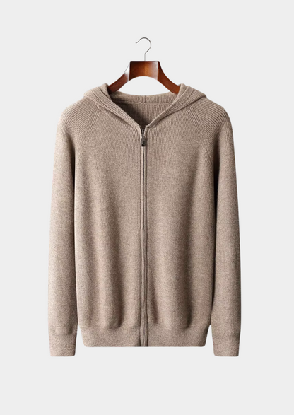 Pure Extra-Fine Merino Wool Ribbed Zip Hoodie | Vallentty