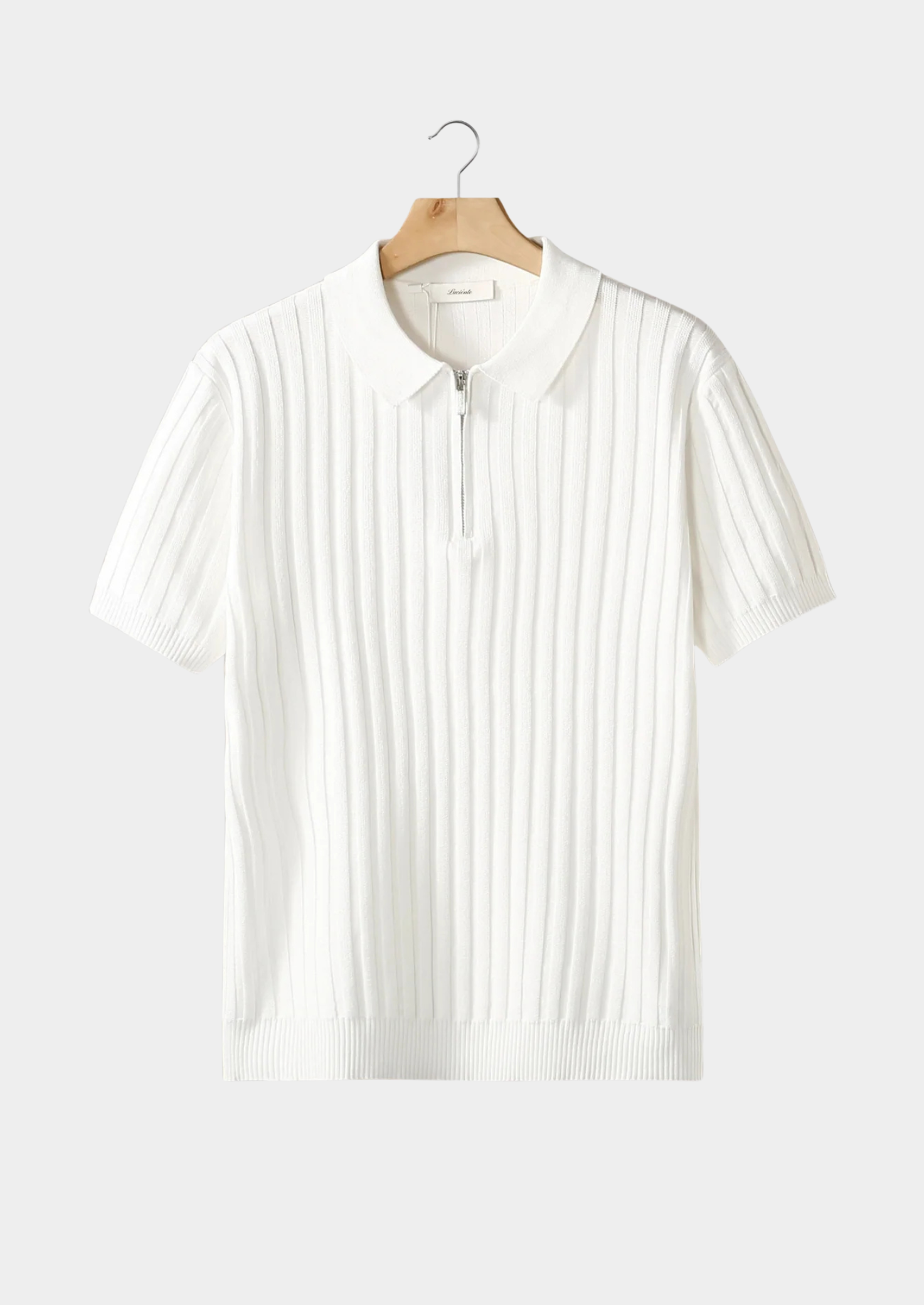 White Ribbed Zipper Polo | Vallentty