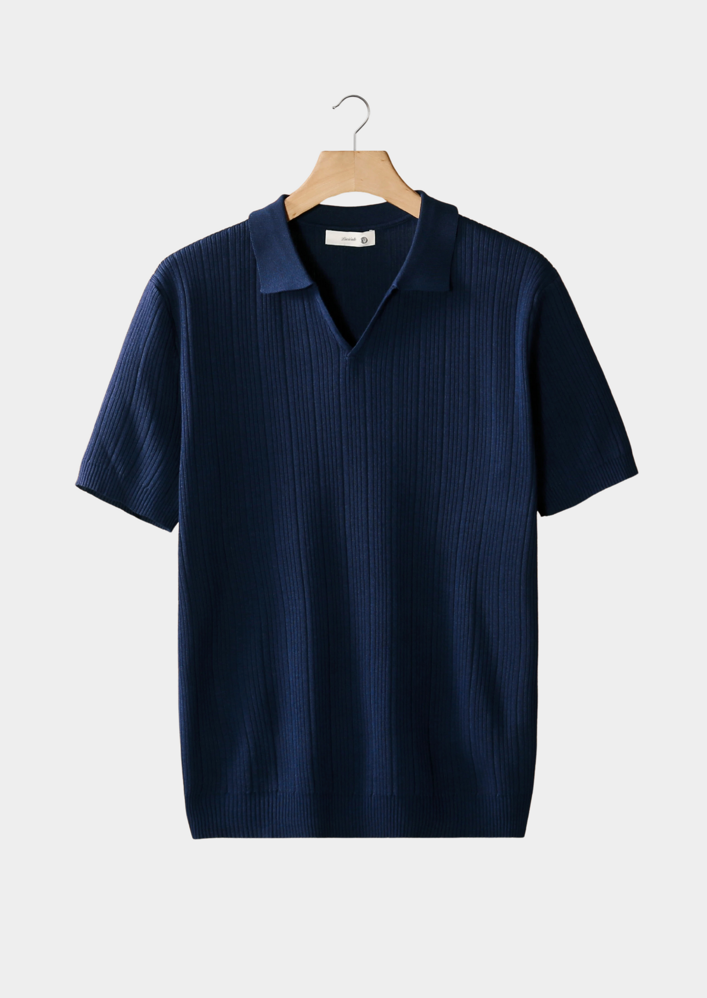 Navy Open Collar Ribbed Polo | Vallentty