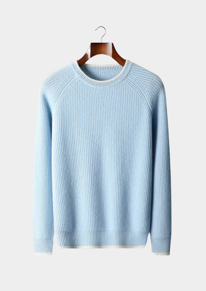 Pure Extra-Fine Merino Wool Two Tone Crewneck | Vallentty