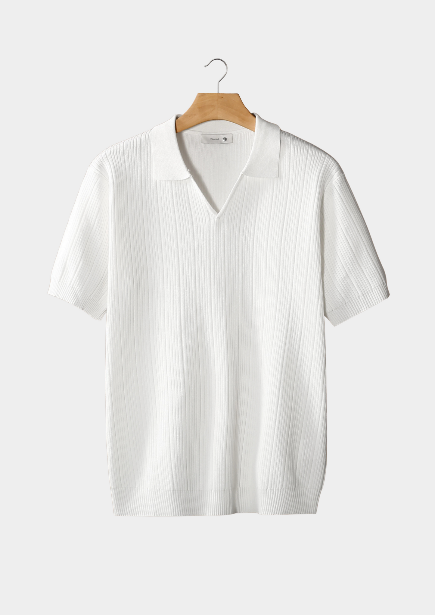 White Open Collar Ribbed Polo | Vallentty
