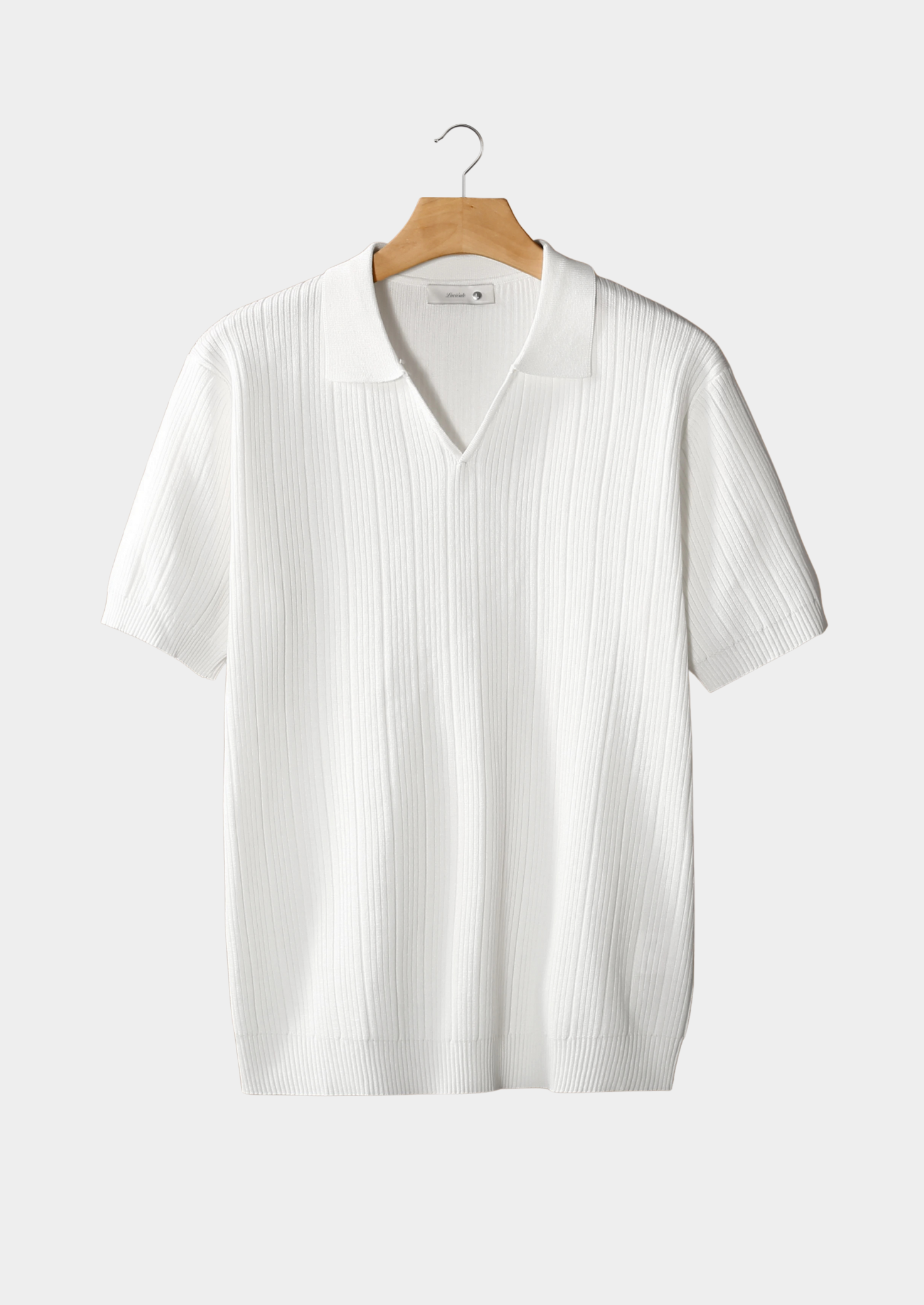 White Open Collar Ribbed Polo | Vallentty