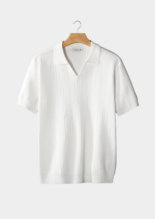 White Open Collar Ribbed Polo | Vallentty