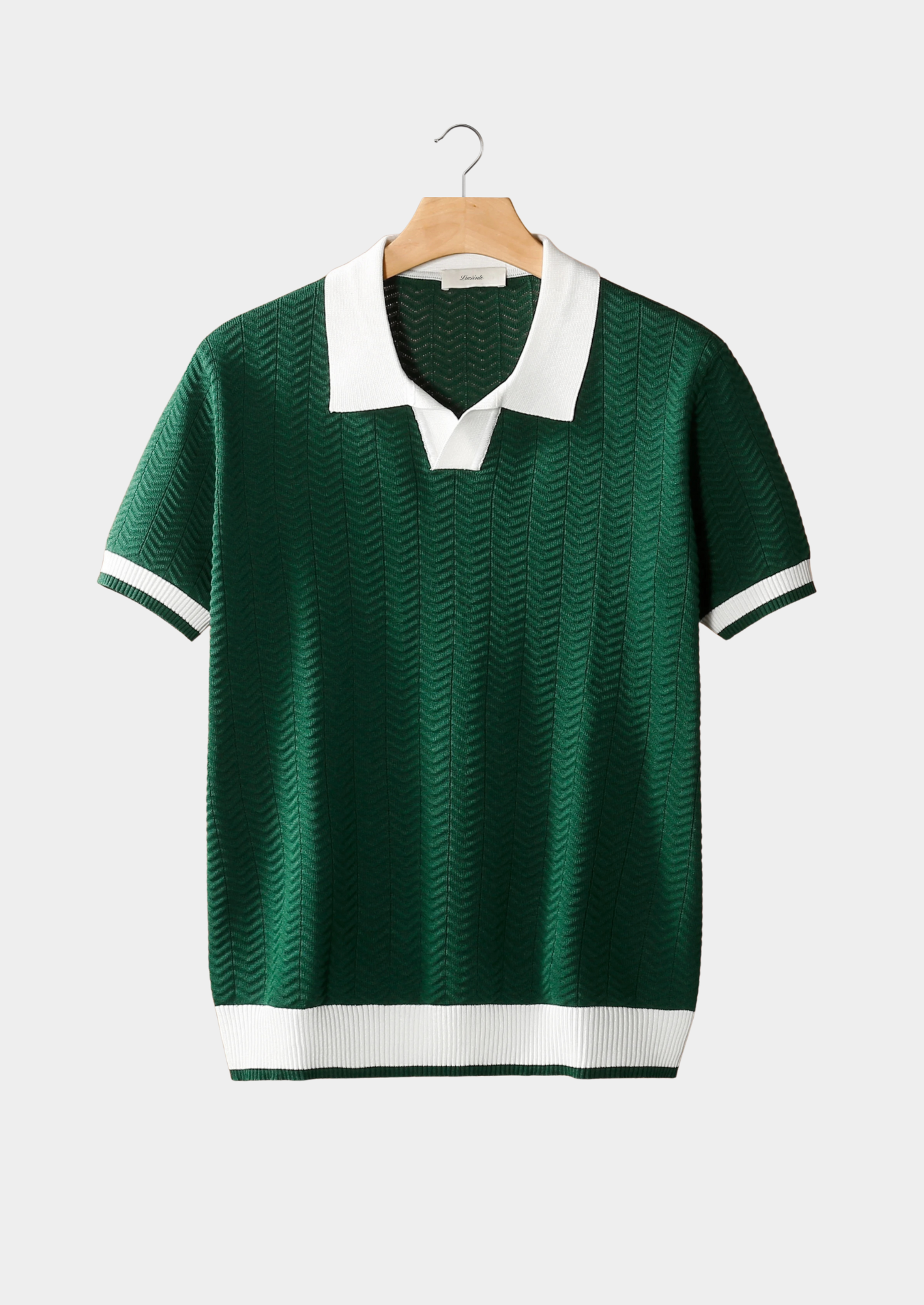 Green Contrast Textured Polo | Vallentty
