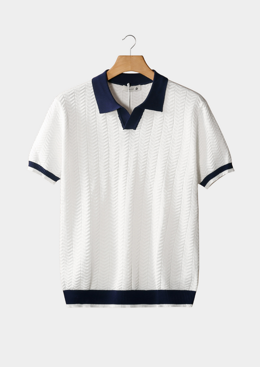 White Contrast Textured Polo | Vallentty